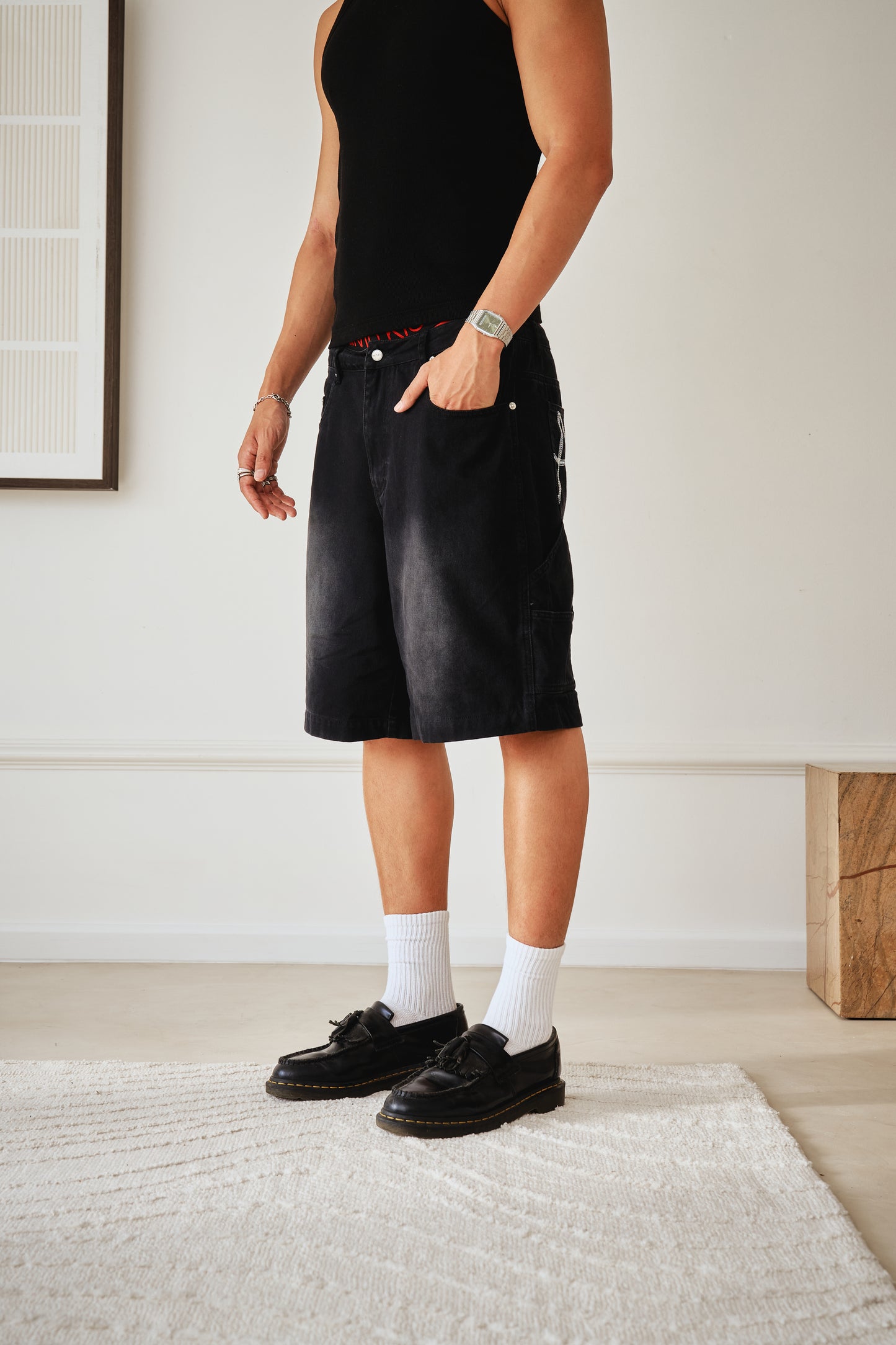 Carpenter Shorts - Washed Black Denim