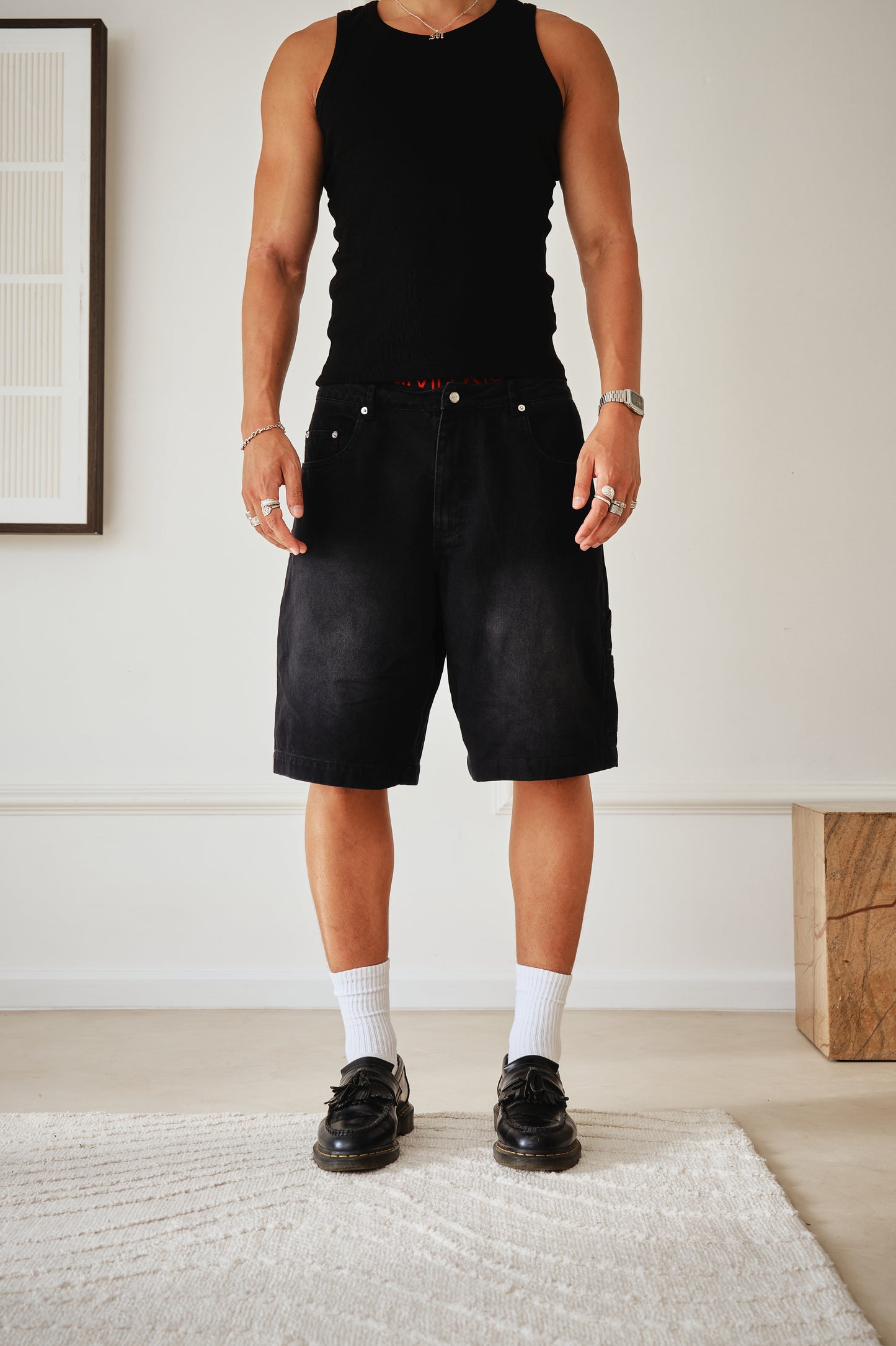 Carpenter Shorts - Washed Black Denim